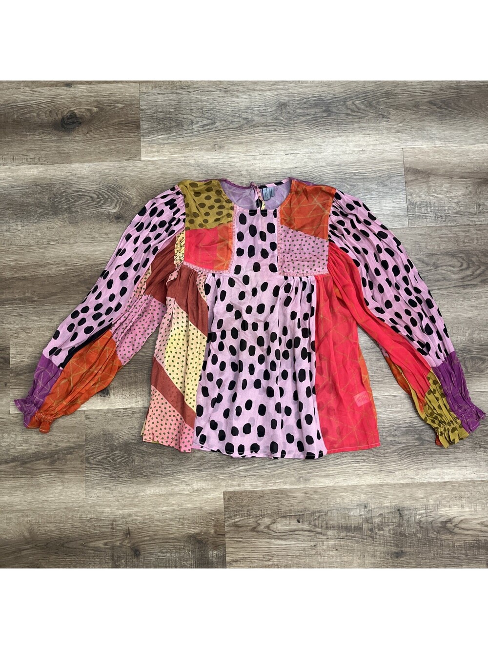 Blank London Anthropologie Womens Multicolor Polka Dot Long Sleeve Blouse XS